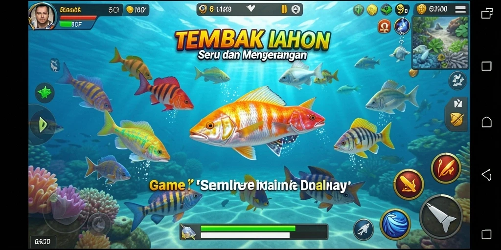 Tampilan gameplay menembak ikan yang seru dan penuh warna.