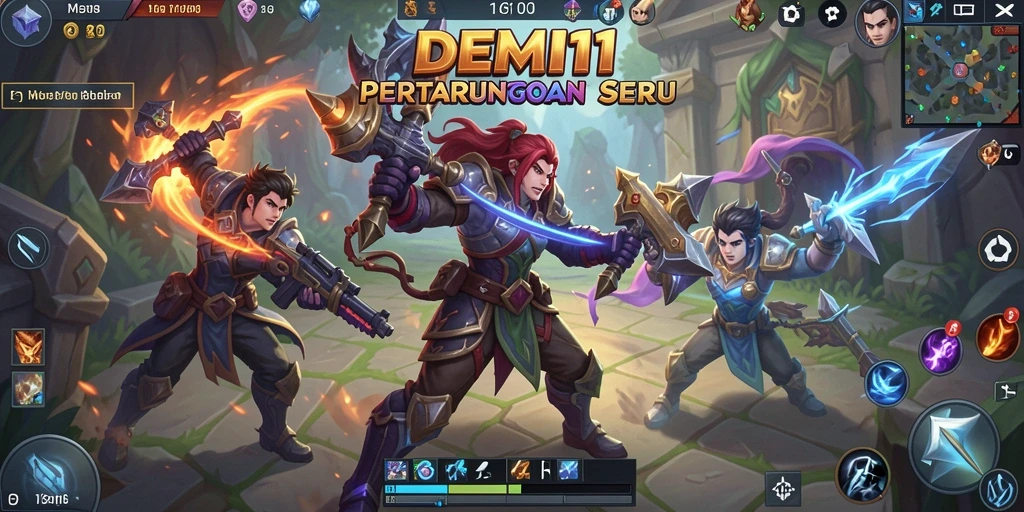 Tampilan gameplay seru dari DEMI11 dengan pertarungan MOBA.