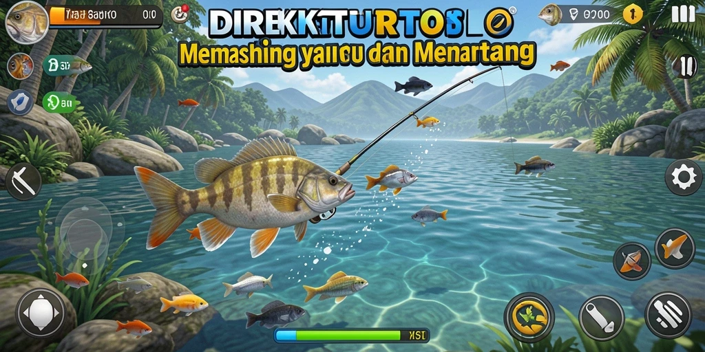 Screenshot utama dari permainan <strong>DIREKTURTOTO</strong> yang menunjukkan aksi memancing yang mengasyikkan.