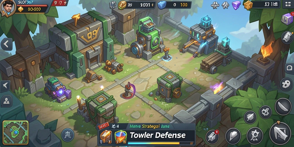 Tangkapan layar utama SLOT367 menampilkan serangan menara yang mengasyikkan dalam permainan Tower Defense.